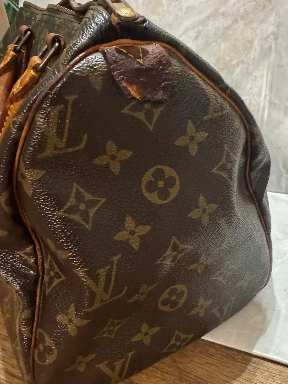 Louis Vuitton Monogram Canvas Top-Handle Bag speedy 30 in Brown and Tan